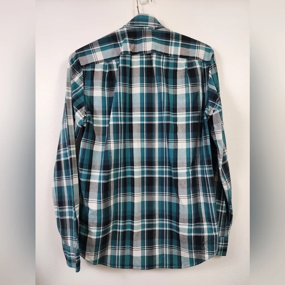 J. Crew Teal Plaid Button Down Shirt Long Sleeve Cotton Size Small
